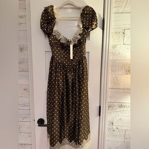 For Love And Lemons Chocolate Dress with Ivory Dots